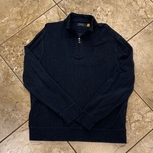 Polo by Ralph Lauren Men's Dark Blue Herringbone stitch Zip-Up Sweater
